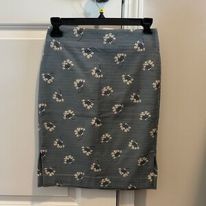 LOFT Floral Pencil Skirt in Slate Blue with Cream Blossoms